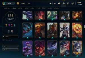 Ouro 1 com TODOS os champs e 174 Skins (Nivel 490) - League of Legends LOL