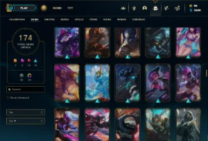 Ouro 1 com TODOS os champs e 174 Skins (Nivel 490) - League of Legends LOL