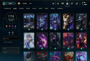 Ouro 1 com TODOS os champs e 174 Skins (Nivel 490) - League of Legends LOL