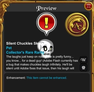 AQW ULTRA RARE ACCOUNT COM SILENT CHUCKLES SKULL HEROMART - Adventure Quest World