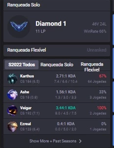 CONTA DIAMANTE 1 SMURF 66% WINRATE - League of Legends LOL