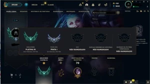 Conta platina 3 65%winrate - League of Legends LOL