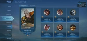 CONTA MOBILE LEGENDS - 43 SKINS - EMBLEMAS QUASE NÍVEL 60