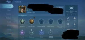 CONTA MOBILE LEGENDS - 43 SKINS - EMBLEMAS QUASE NÍVEL 60