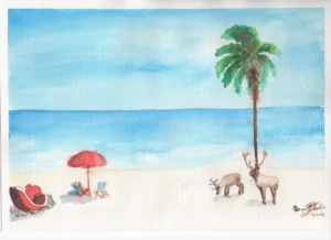 Aquarela Original Férias de Noel A4 - Sem Moldura - Artesanato e Personalizados