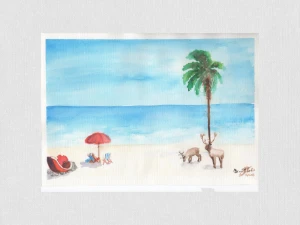 Aquarela Original Férias de Noel A4 - Sem Moldura