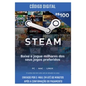 Cartão Presente Steam - R$ 100 - Envio imediato