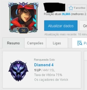 SMURF DIAMANTE 4 MMR MESTRE/GM 19K EA - League of Legends LOL