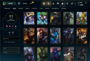 Platina 3 com 100 Champs e 93 Skins ( ADC / JG ) - League of Legends LOL