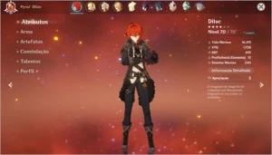 Diluc AR 36 + arma 5* - Genshin Impact