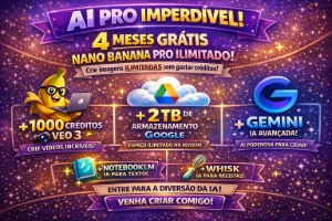 OFICIAL 4 Meses ILIMITADO Nano Banana Pro+Veo 3.1+2TB+Gemini - Assinaturas e Premium