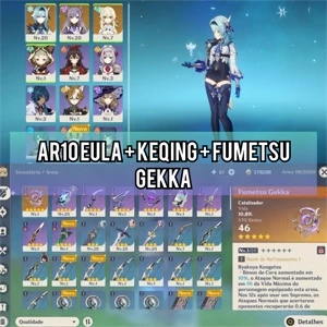 Conta Genshin Impact ar10 Eula + Keqing + Fumetsu Gekka