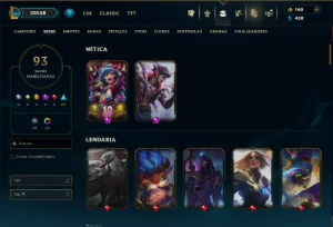 Prata 4 com 110 Champs e 93 Skins +4 Vitoriosas - League of Legends LOL