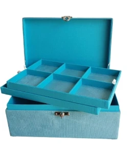 Caixa Grande em Suede Azul para Joias e Bijuterias - Artesanato e Personalizados