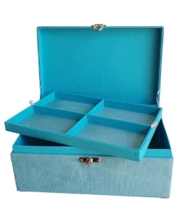 Caixa Grande em Suede Azul para Joias e Bijuterias - Artesanato e Personalizados