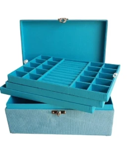 Caixa Grande em Suede Azul para Joias e Bijuterias