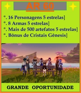 {] Genshin Impact [} AR 60 -- 16 Personagens 5 ☆ e 8 Armas 5