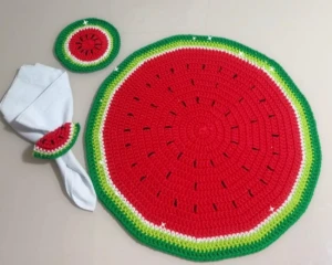 Conjunto Mesa Posta Crochê Melancia - Artesanato e Personalizados