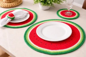 Conjunto Mesa Posta Crochê Melancia