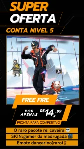 Conta free fire com skins atuais e o lendário rei caveira 💀