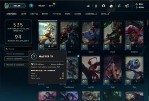 Conta prata 4 com TODOS os champs e 162 Skins + 1 Prestigio - League of Legends LOL
