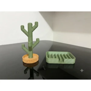 Kit Cacto e Saboneteira Canelada Verde 3D - Artesanato e Personalizados