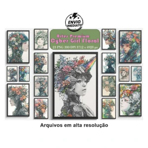 🤖23 Artes Premium – Cyber Girl Floral (Alta Qualidade PNG)
