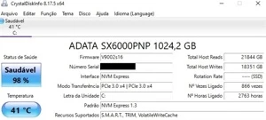 SSD 3x4gen M2 NVME 2280 1TB ADATA XPG SX6000 2100/1500mbs - Produtos Físicos