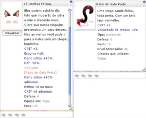 +8 Orelhas Felinas + Rabo de Gato Preto - Ragnarok Online