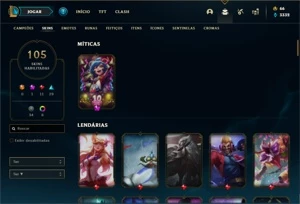 Conta Ouro 4 com 130 Champs e 105 Skins - League of Legends LOL