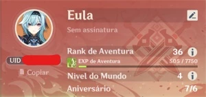 Conta Eula, diluc e tumulo do lobo - Genshin Impact