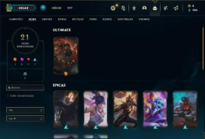 Conta ouro 3 com 55 Champs e 21 Skins - League of Legends LOL