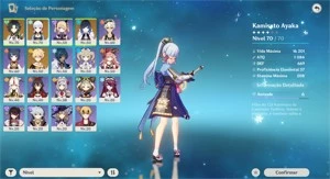 CONTA NA AR 45⭐Xiao, Ayaka, Yelan 5 + vários personagens 4⭐ - Genshin Impact