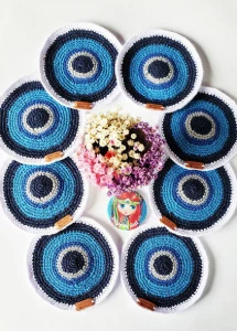 Porta Copos em Crochê Olho Grego - Artesanato e Personalizados