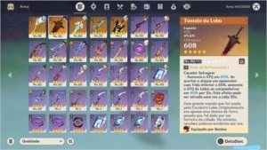 Conta genshin impact AR 57 + 10P 5* + 5 armas 5*