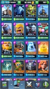 Clash royale liga 1 todas as cartas