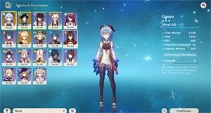 Conta AR36 Ganyu, Venti + Espada Celestial - Genshin Impact