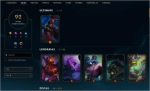Conta LOL Ouro 1 (Já foi diamond) + 139 Champions + 92 Skins - League of Legends