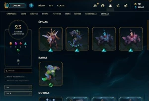 Conta prata 4 com TODOS os champs e 224 Skins + 2500 RP - League of Legends LOL