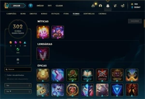 Conta prata 4 com TODOS os champs e 224 Skins + 2500 RP - League of Legends LOL