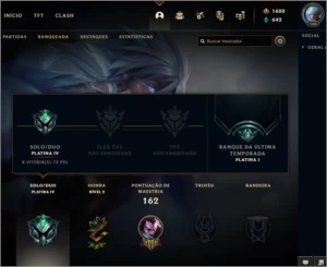 Conta lol - Platina - Com 1600 RP - League of Legends