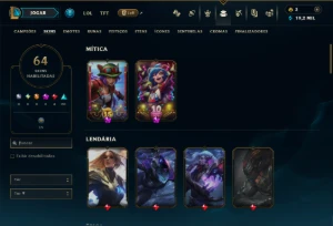 Bronze 1 com 130 Champs e 64 Skins - League of Legends LOL