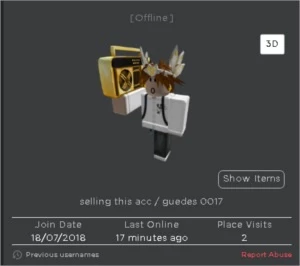 vendo essa conta de roblox pois já não jogo mais nela.