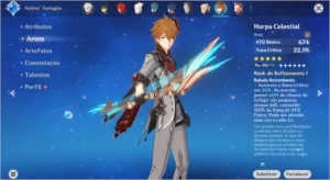 Conta AR 56 com Xiao, Kazuha, Zhongli, Tartaglia + Armas 5* - Genshin Impact