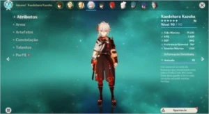 Conta AR 56 com Xiao, Kazuha, Zhongli, Tartaglia + Armas 5* - Genshin Impact