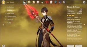 Conta AR 56 com Xiao, Kazuha, Zhongli, Tartaglia + Armas 5* - Genshin Impact