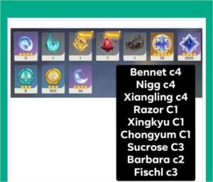 Genshin impact - Ar52 - 4 Personagen 5* ... 2 Armas 5*