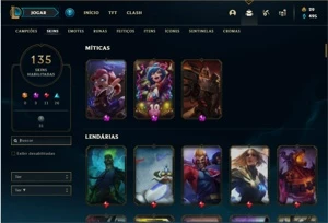Conta Ferro 1 com 143 Champs e 135 Skins + 3 Miticas - League of Legends LOL