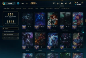 Platina 4 com TODOS os Champs e 163 Skins ( ADC / SUP / JG ) - League of Legends LOL