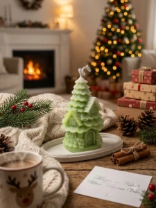 Vela Natalina Decorativa Árvore com Casa - Aromas - Artesanato e Personalizados